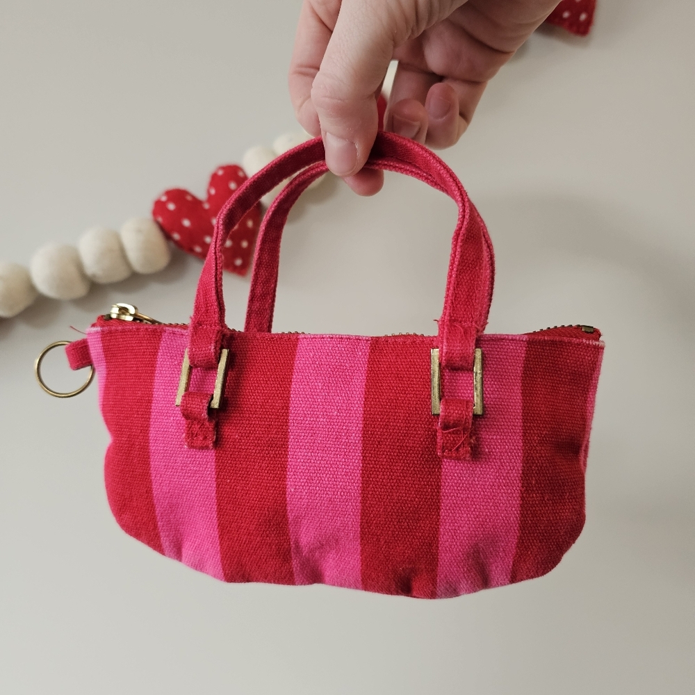 Victorias Secret Striped Canvas Mini Bag / Keychain For Weekender Tote 7x3.5"
